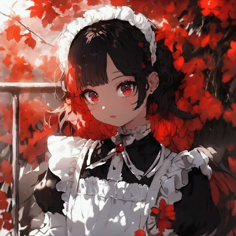 The color of her hair is black and the tips of her hair are dyed red 。 As a personality, she is a little brat, dark girl and wears maid clothes。