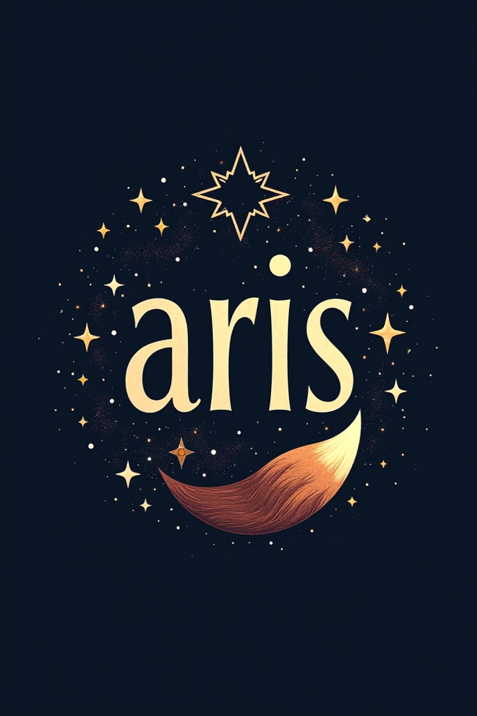 logo, Aris written in Italic with a fox tail underneath and stars around 