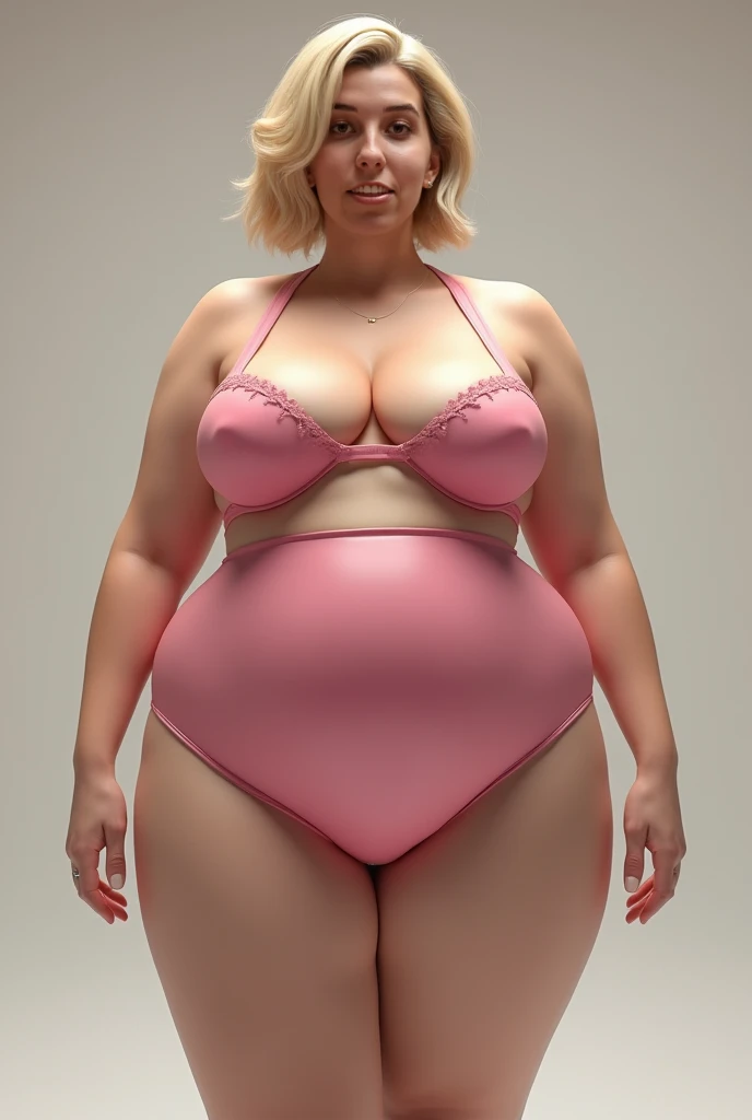 (HD)(detailed)(artwork)(symmetrical)(correct and well-defined body parts)(barbee)Slut milf. Baby milf. slut face. short Blonde hair. Huge oversize tits. Wide hips. thick thighs. rubber pink lingerie.