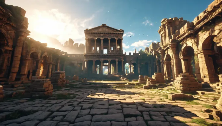  Ancient City Ruins ， Majestic Architectural Ruins，Traces of Time ，8k， epic picture ， movie lights，Movie perspective， Ultra HD， rich in detail ，Ultra-realistic， master works