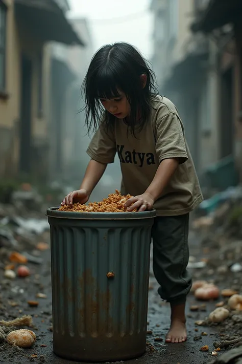 the girl is eating from the trash can and the shirt says Katya