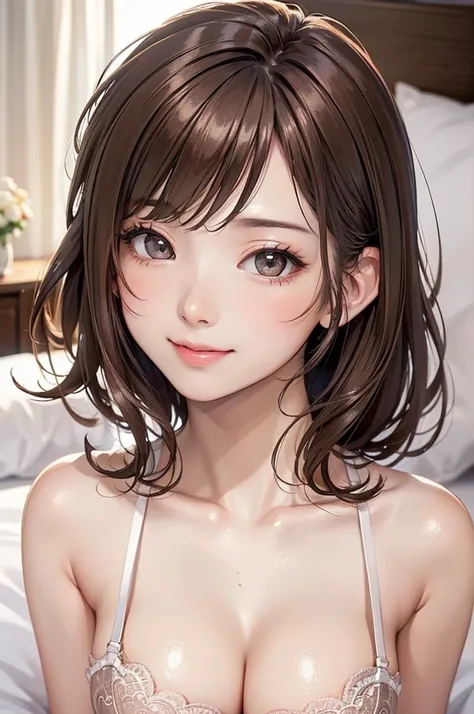 ( Best Quality, high definition ,8k,inelity detailed background, Masterpiece:1.2), pretty girl,Big Breasts,(Shiny brown hair:1.3),long hair,messy hair, beautiful brown eyes,BRAKE,A set of lingerie featuring intricate lace detailing. (The bra(gray color:1.2...