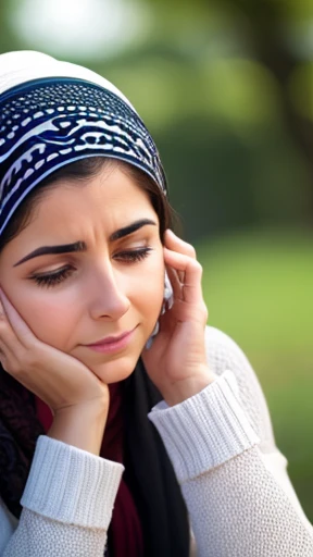 A Jewish woman focusing on her face 