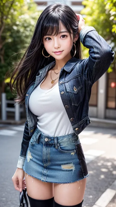  Masterpiece, best quality, 1 girl, cowboy shot, Beautiful Young Japanese Girls ,smile,(8 head and body),20 year old young girl ,( Harajuku Crowded Streets :1.2), white stylish blouse, Stylish Blazers , stylish cardigan , Stylish Shirts , Stylish Necklaces...