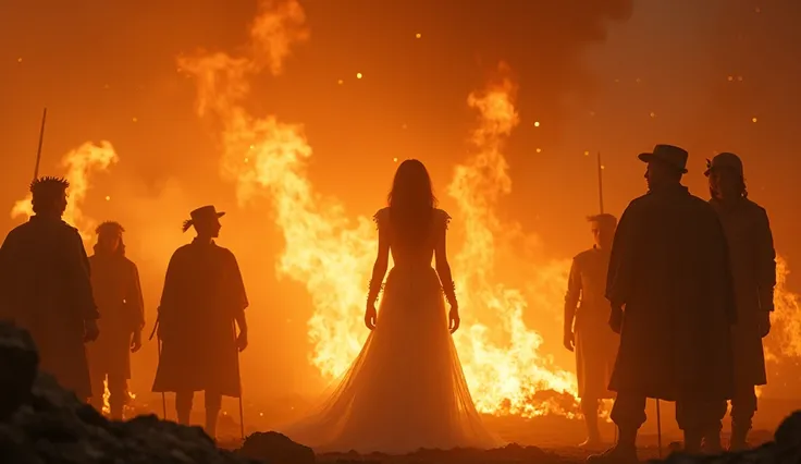 "The Miracle of the Flames :  soldiers amazed to see Lucía intact in the middle of the fire."