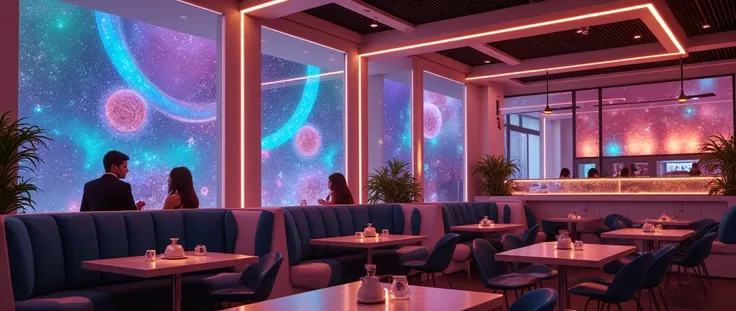 simple but galactic and futuristic for a small Cafe decorations on earth
