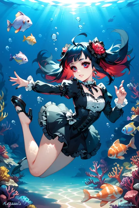 Jelly fish girl, gothic, gorgeous, underwater.