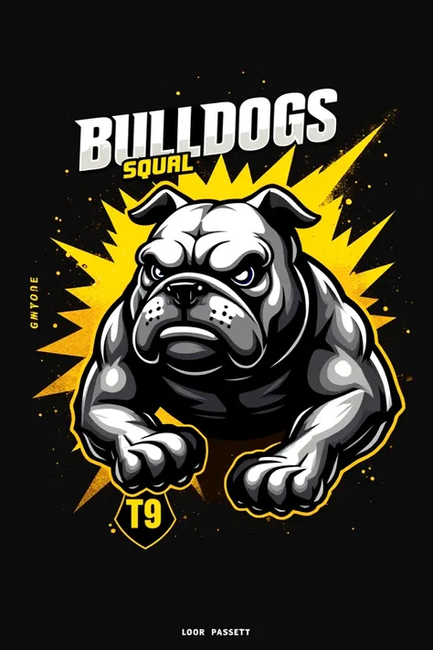  Create a logo for a group gamer with a Bulldog as the protagonist .  The Bulldog must be stylishly and imposingly designed ,  with a strong and fierce appearance .  The main colors of the logo must be black and yellow ,  with the background in black and y...