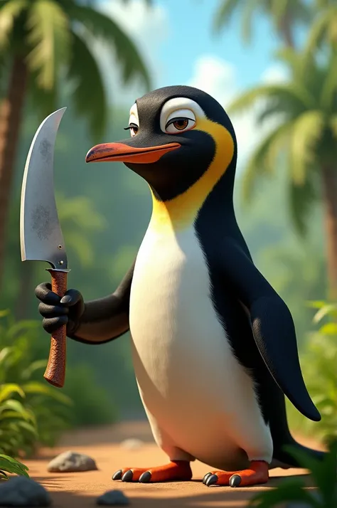 create a Madagascar penguin skipper holding a machete