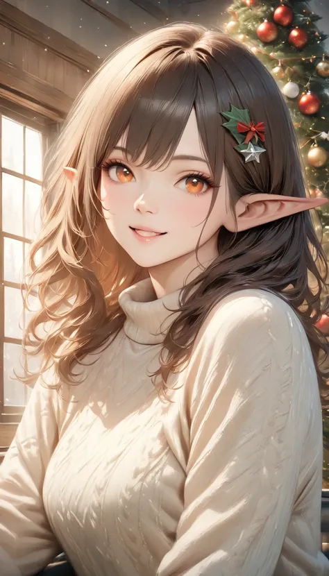 detailed textures, high quality, high resolution, high accuracy, Realism, color correction, correct lighting settings, harmonious composition. (( best size )), ((masterpiece)), (detailed),  1girl,  sexy , elf,  pale skin,  red wavy hair ,  pointy ears ,  o...