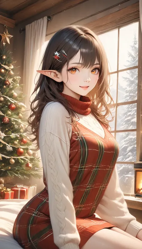 detailed textures, high quality, high resolution, high accuracy, Realism, color correction, correct lighting settings, harmonious composition. (( best size )), ((masterpiece)), (detailed),  1girl,  sexy , elf,  pale skin,  red wavy hair ,  pointy ears ,  o...