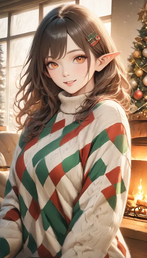 detailed textures, high quality, high resolution, high accuracy, Realism, color correction, correct lighting settings, harmonious composition. (( best size )), ((masterpiece)), (detailed),  1girl,  sexy , elf,  pale skin,  red wavy hair ,  pointy ears ,  o...