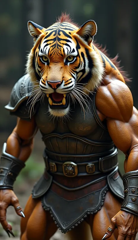 **Prompt Ultrarealista:  Fusion of Spartan and Saber-Tooth Tiger **  

**" features traits of a Spartan warrior ,  while the eyes have an intense golden glow that transmits both the intelligence of a warrior ,  with impressive details and extremely rich te...