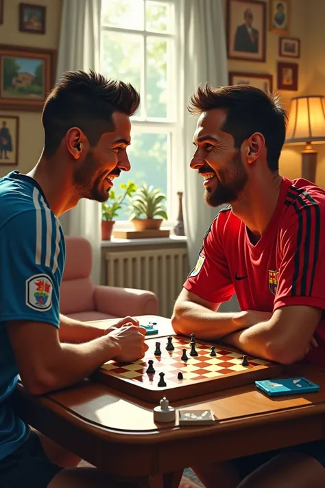 Cristiano and Messi playing parcheesi 