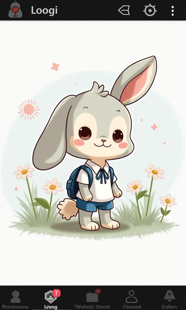  Create this same bunny but with light blue and beige colors, in pastel colors, with the same drawing style, But that the school is without the flowers 