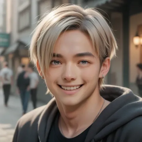 Im going to give you a delicious Frappuccino,Asian Boy,22-years-old,Blonde, mash hair,(Grey Eyes:0.9),tall,Evil scheme,(smile:0.9),Small face, small mole under your left eye,simple earring for one ear,Nagi-kun  ( Realistic) 8k