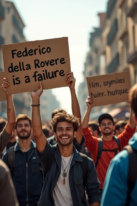 Guys with posters on written "Federico Della Rovere é un fallito*