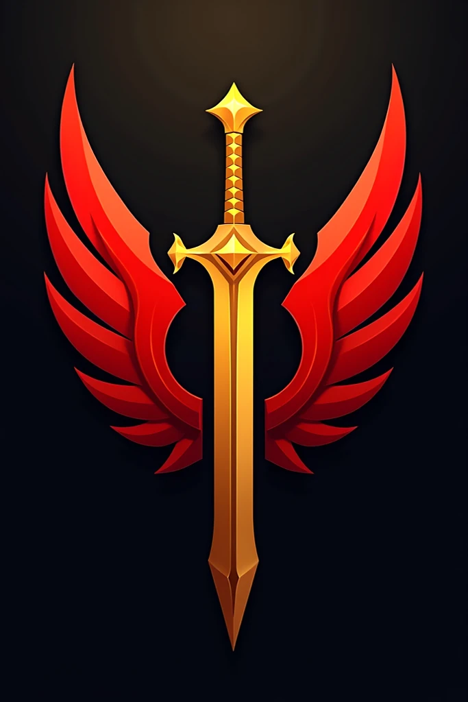 Can you make me a logo with a golden sword in the center and a red wings and with a inverted triangle in the center