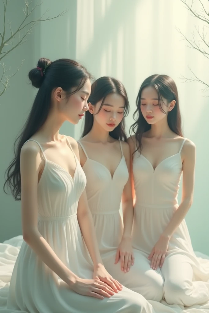 Three Asian girls in pretty nude shape