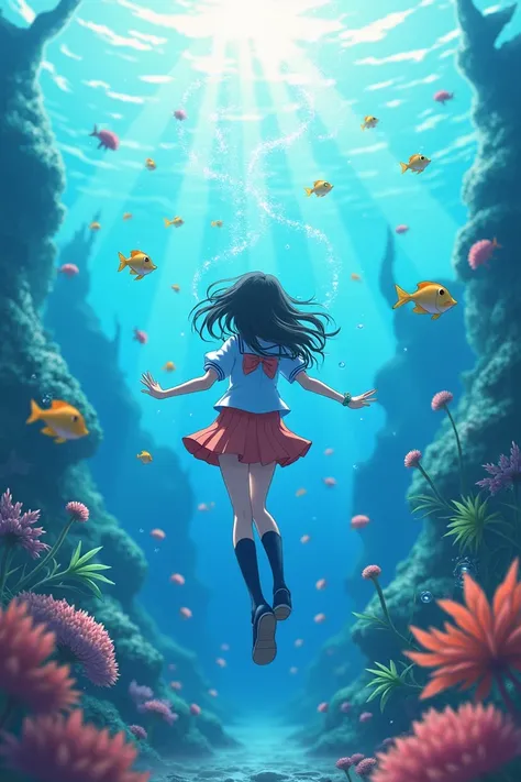 Blue and coral school uniform under the sea


