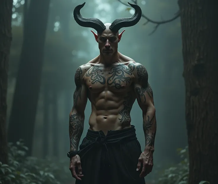 an image of a demon man, Very beautiful, tall and shirtless 