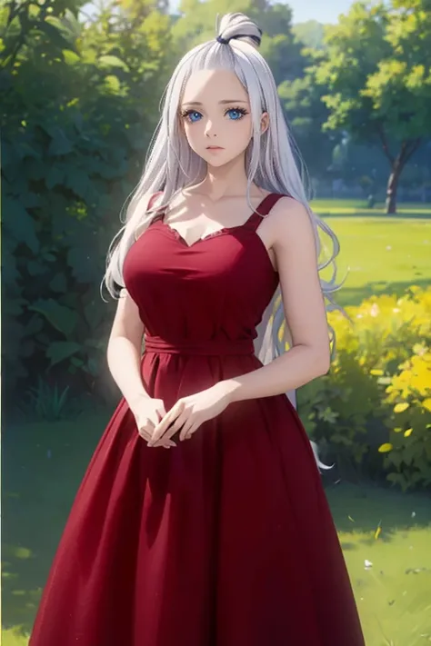 (Best Quality, 4k, 8k, Hi-Res, Masterpiece: 1.2), Ultra-Detailed, Realistic, Photorealistic: 1.37, Mirajane Strauss, beautiful woman with long straight wavy white hair and blue eyes 