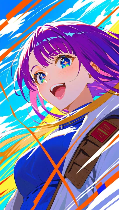 Anime style,   Ultra Fine Illustrations  , highly   Details,  dynamic angle , beautiful   Details, 8k, In front of many CRT televisions, break various programs are being broadcasted. A woman stares at them, break smiling amidst the colorful scenes.(  best ...