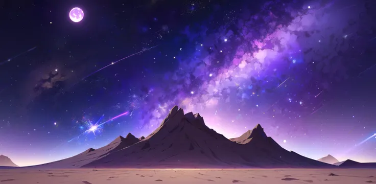 background, galaxy, desert, purple, moon, bright moon, stars.