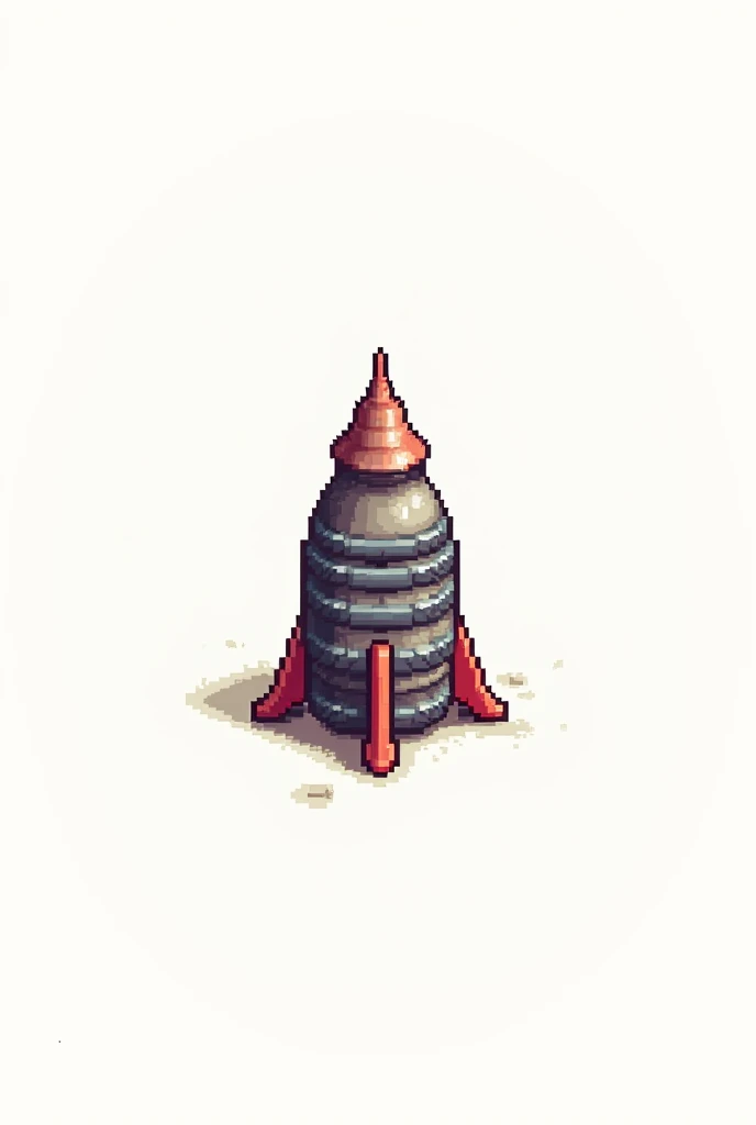 An RPG rocket barrel ， uses pixel art ， The background is pure white ，2D painting ， The pixel area is about 16 *16， Only this rocket barrel in the picture， nothing else ， doesnt need to pay too much attention to shadows