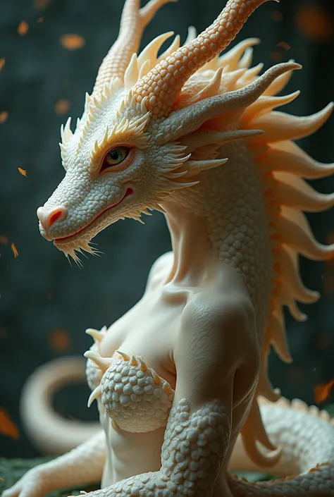 very detailed photo, Crisp Details, realist, 4k, RAW photo, Women, dragon, beautiful, fusion, fantasy creature, balance, mythical, majestic, powerful, seductive, charming, elegant, burning, Alas, Being mythical 