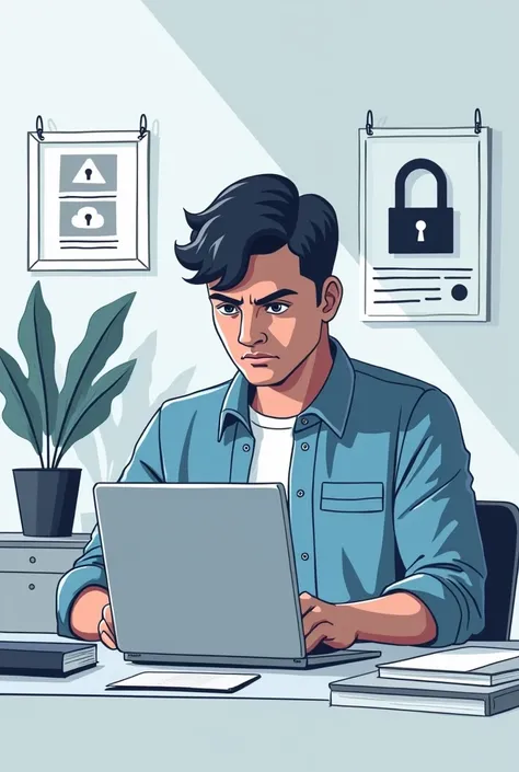  Illustration of a person monitoring their online account, with identity protection symbol .