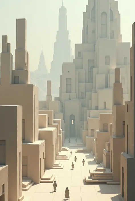 an ancient city made of geometric shapes