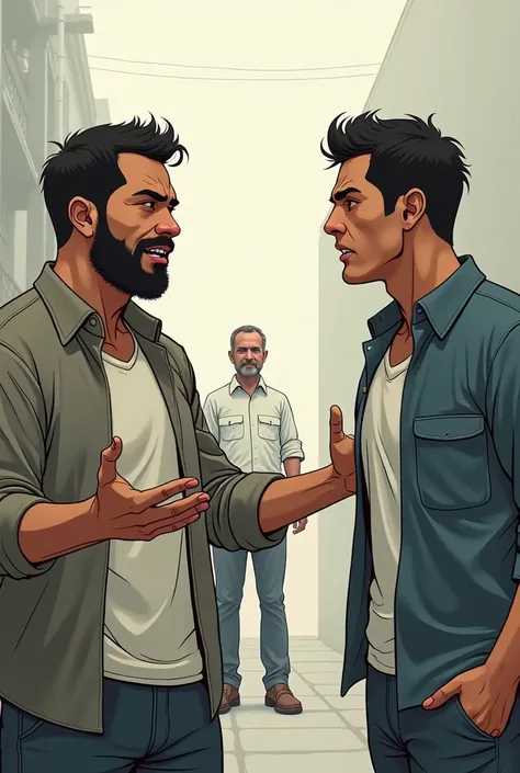  Show the two men continuing the conversation .  The concerned man insists that Seu Dódo help his friend , gesturing intensely ,  while Seu Dódo remains calm and with an air of “its not my problem”. Codor Neto is in the background wearing a white shirt bei...