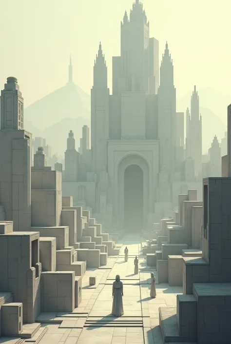 an ancient city made of geometric shapes