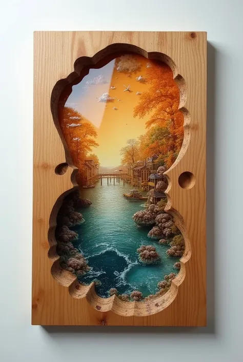 Wooden board with epoxy resin in a never created 3D design 