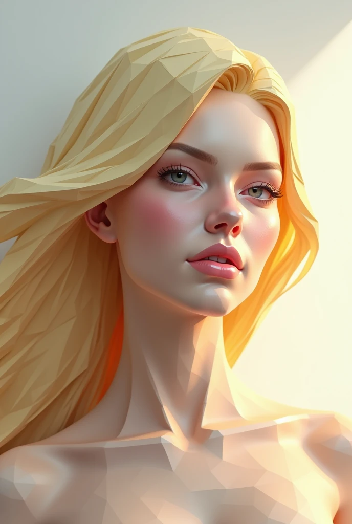 Image of a blond woman with blond hair in polygons, 4K