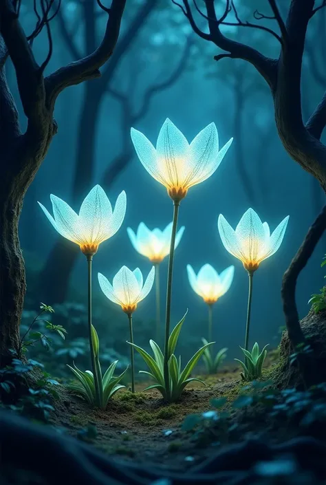 Animated image : :  a group of 6
glowing flowers near the magical trees.