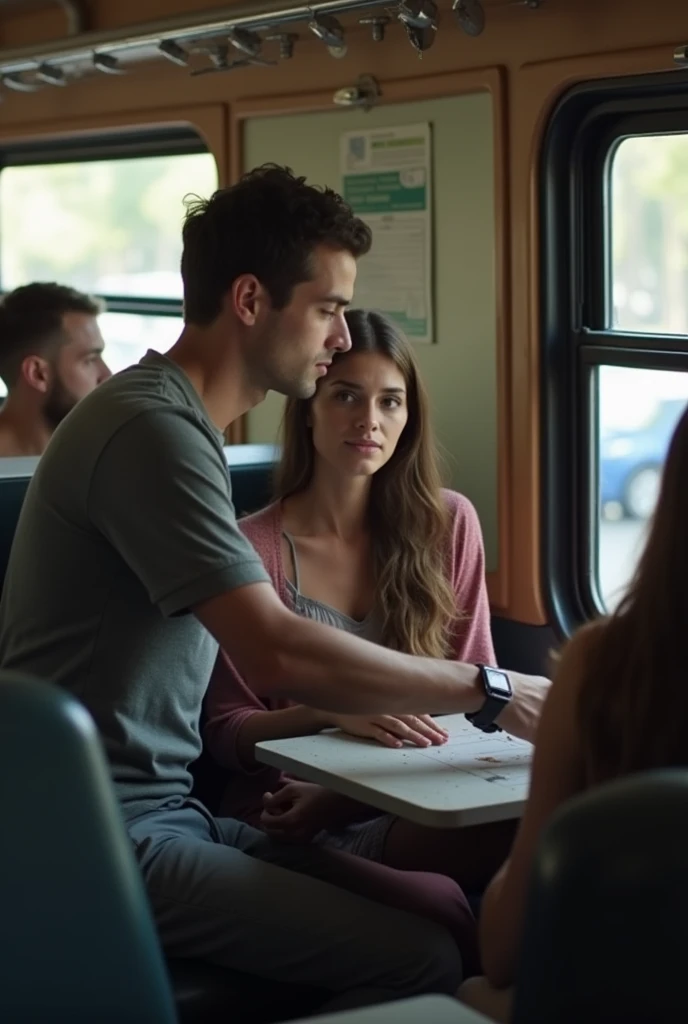 Jerking off with his hand on the cock hidden on the bus on a woman without her knowing