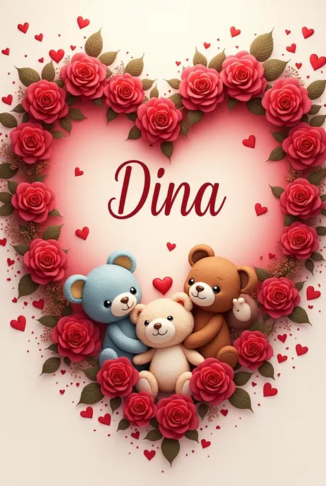 Lyrics of Dina,  with a heart in the background full of roses and stuffed animals 