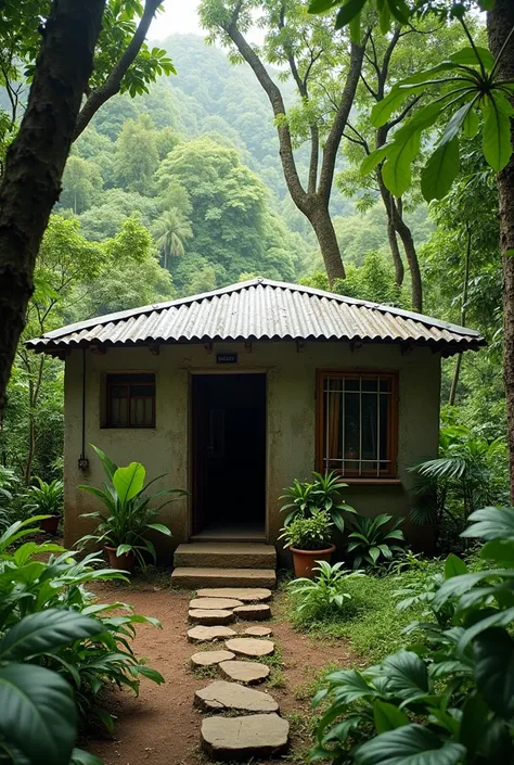  a humble house in Panama, It must be small , In the middle of trees ,  of blocks and roof of zing . A little tidied up 