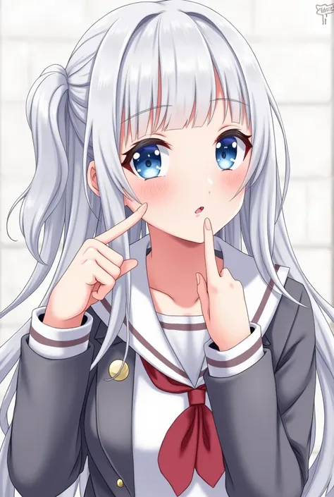 anime girl pussy fingering white hair blue eyes