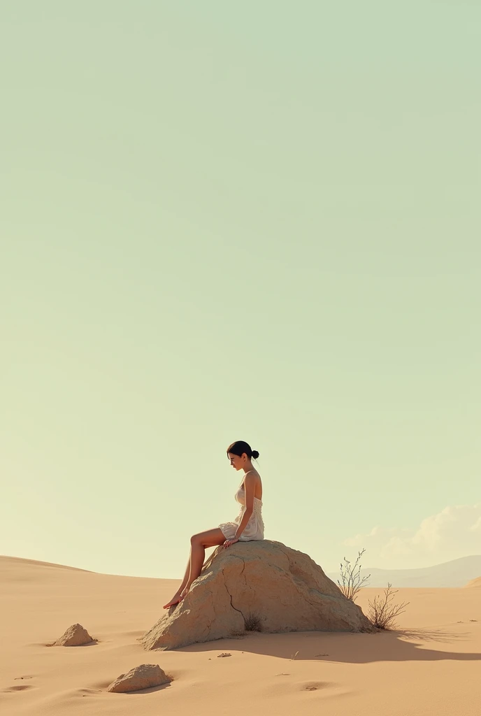 1 young woman sit on a rock, revealing dress, desert 
 abstract, artistic 
 gradient 
 by  Jean Giraud Yoshitaka Amano 
   SimplepositiveXLv1