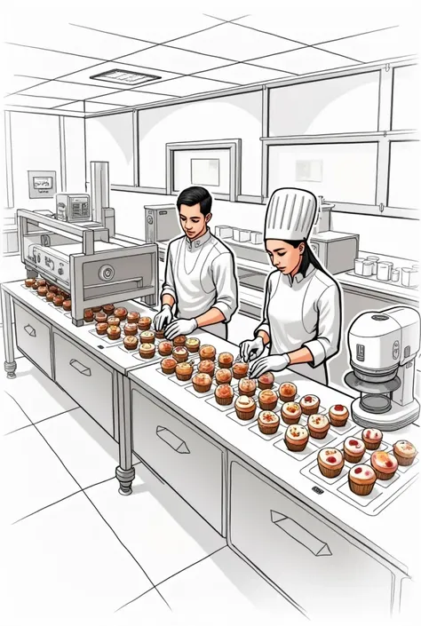  Integration of Automated Technology into the Cupcake Production Line at La Casa del Pastel,  San Pedro de Lloc 2024 , In sketch , But something easy not too complicated 