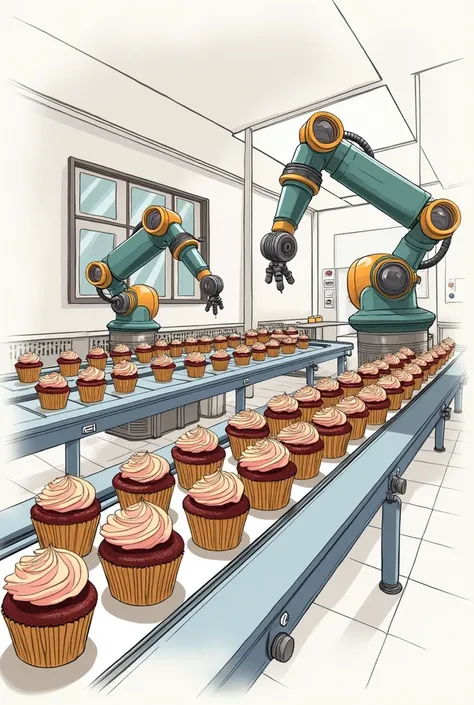  Integration of Automated Technology into the Cupcake Production Line at La Casa del Pastel,  San Pedro de Lloc 2024 , In sketch , But something easy not too complicated,  but most of all I want the components for automation to come out, And for the Cupcak...