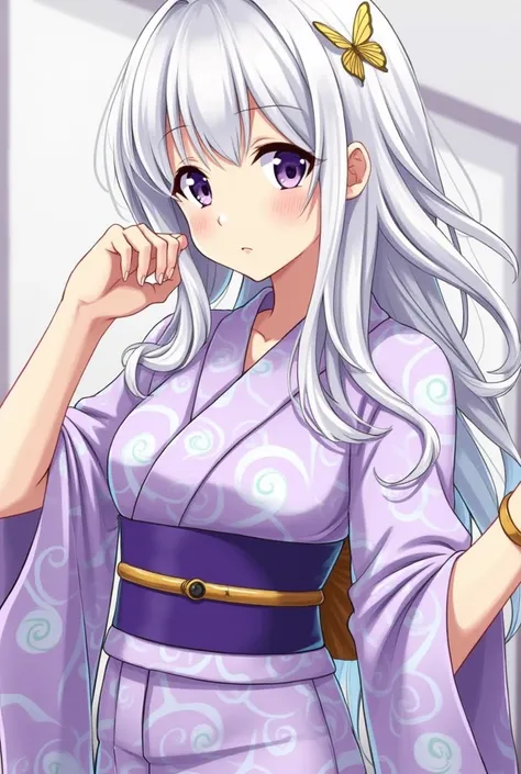 name:  Paula Suzuki
gender :  feminine
age :  17
eye color :  purple with a white sheen
hair color :  white reaches up to your hips
tastes : A purple and white yukata
mascot : un serpiente blanco llamado haru esta always en cuello
accesorios:  a purple gol...