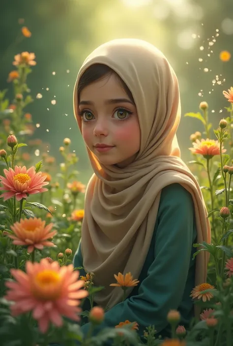 A girl who is Studios who loves flowers who loves nature, her friends and family. She is a muslim girl who wears full clothes and hijab.generate a pic using this information for her dp