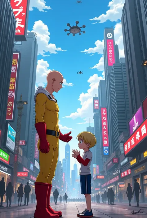 Anime Saitama meets With Okarun in a big city