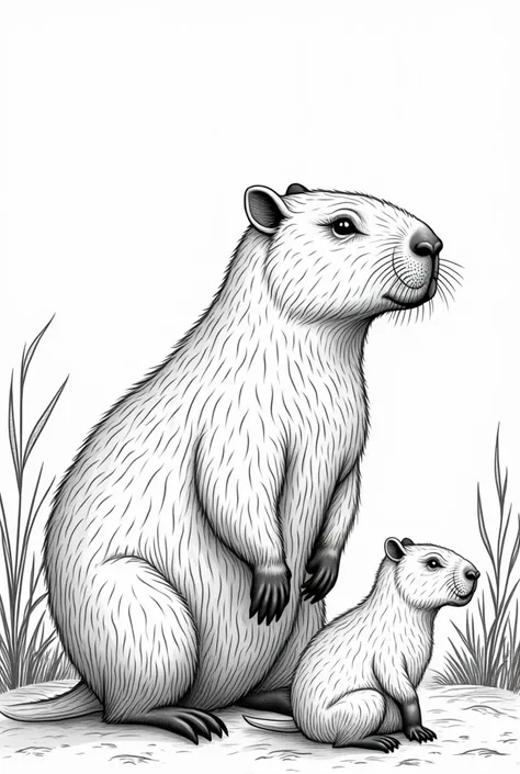 Create coloring images of black and white capybaras-v5