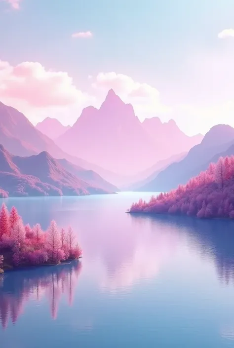 a natural and surreal day image of hot pastel-colored mountains and lakes 