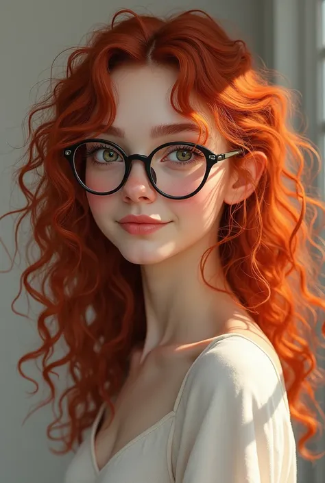 Realistic  girl with red curls and glasses